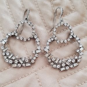 INC SEXY Silver-Tone Crystal Cluster Hanging Hoops. New No Tags